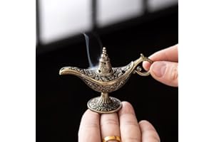 1PC Vintage Aladdin Genie Lamp Incense Burner, Brass Incense Holder with Hollow-Carved Design, Aromatherapy Censer for Home O