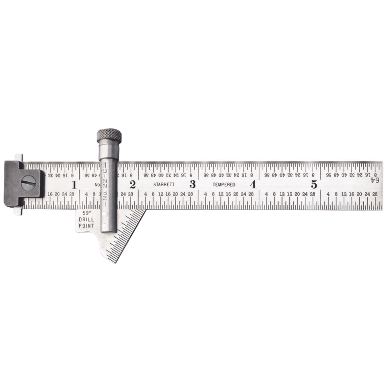 Starrett 22C Drill Point Gauge, Hook Rule, 59 Degree Head Bevel Angle, 1/32" Head Graduations, 6" Length