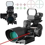 Beileshi 3-in-1 Useful 2.5-10x40 Tactical Rifle Scope Dual Illuminated Mil-dot with Red Laser w/ Rail Mount & 4 Reticle Green / Red Dot Sight