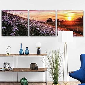 3 Panel Canvas Wall Art Romantic Lavender Pictures Home Wall Decorations for Bedroom Living Room Paintings Canvas Prints Framed - 12"x12"x3 Panels