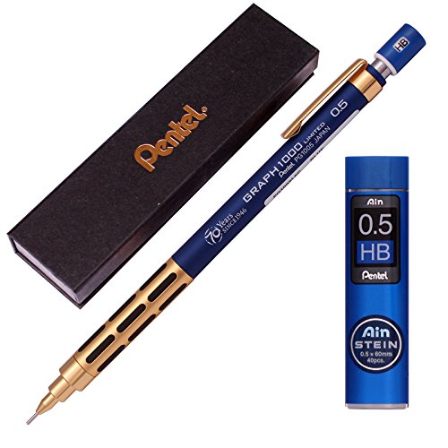 Pentel Graph 1000 Golded Limited Edition 70th Anniversary Mechanical Pencils 0.5 Mm / Leads 1 Tube (Blue)