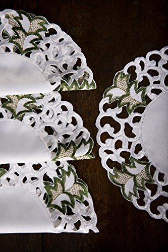 Xia Home Fashions Tannenbaum Embroidered Cutwork Christmas Round Doilies, 12-Inch, Set of 4