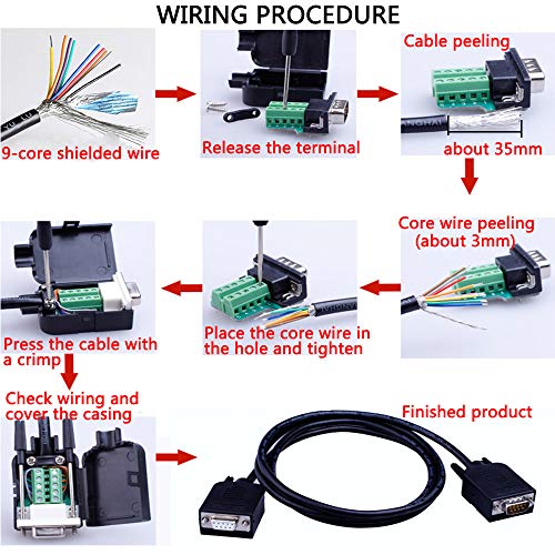 Anmbest 2PCS DB9 Solderless RS232 D-SUB Serial to 9-pin Port Terminal Male Adapter Connector Breakout Board with Case Long Bolts Tail Pipe (Male+Female)