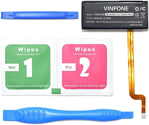 Replacement Battery for Apple iPod Video 60GB/80GB/Classic 160GB, 860MAH 3.7V Li-Polymer Rechargeable Battery with Opening Tool Kit, Compatible with Model No.616-0232 (60G)