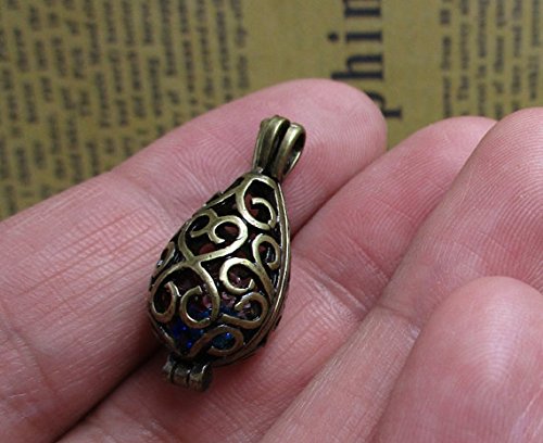 Bronze Teardrop Caged Diffuser Pendant w/ Sterling Silver Snake Necklace