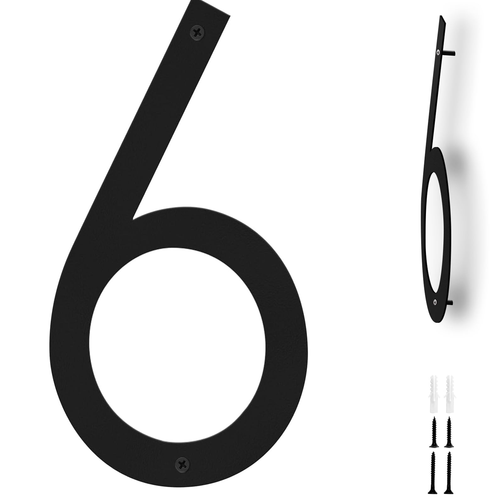 Powerful House Numbers 12 Inch, Large Black Door Number 6 for Outside, Modern Floating House Signs for Street Address, Weatherproof & Rustproof, 3D Metal Plaque (Number 6)