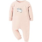 Minicoco Baby Girls Boys Jumpsuit Long Sleeves Footless Romper Side Zipper Outfits Infant Summer Clothes for 0-18 Months
