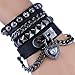 Rivet Bracelet Punk Rock Multi Circle I Love You Heart Chain Genuine Leather Unisex for Men and Women