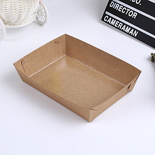 Paper Food Tray, Extra Kraft Paper Food Tray Fast Food Tray for Party Favors Takeout Home Use Outdoor  Xmas Presents , 50 PCS
