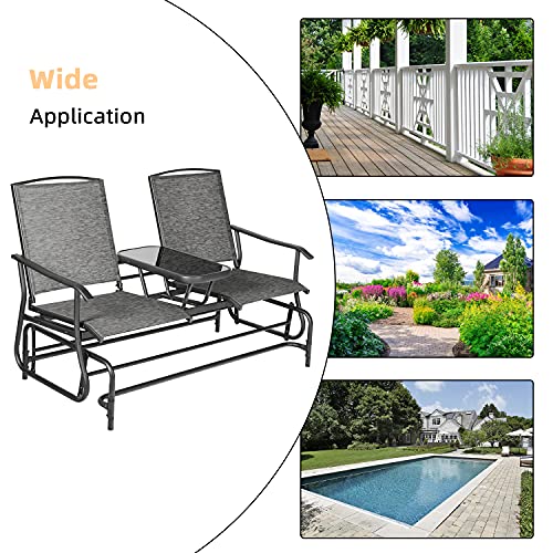 GRAVFORCE 2 Person Outdoor Glider Chair with Center Table, Mesh Fabric