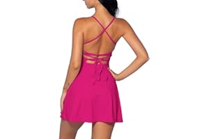 ABOCIW Tennis Dress for Women Backless Lace Up Workout Dress with Built-in Bras & Shorts Exercise Athletic Golf Dresses for Women