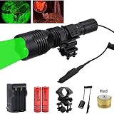 WindFire Waterproof 350 Lumens 250 Yards Green LED Coyote Hog Fox Predator Varmint Hunting Flashlight with Red Light LED Bulb Module Pressure Switch & Barrel Mount & Spare 18650 Battery and Charger