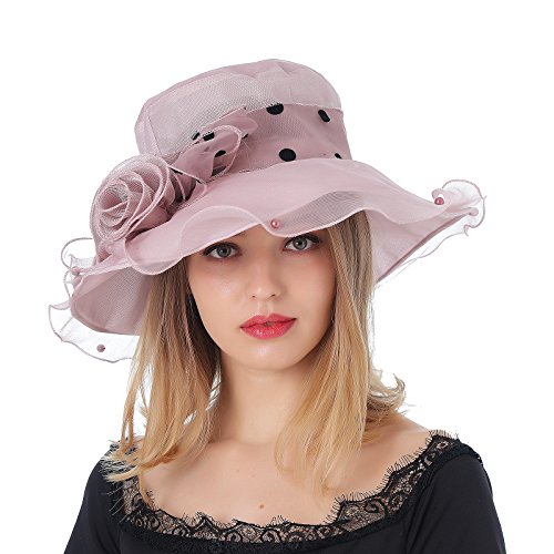 Dantiya Women's Organza Kentucky Derby Wide Brim Flower Tea Party Bridal Dress Church Hat (Fuchsia) - Thumbnail 6