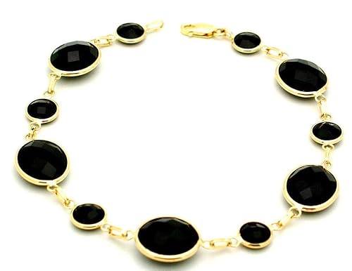 Amazon Com 14k Yellow Gold Bracelet With Round And Oval Shape Black Onyx Gemstones 7 00 8 50 Inches Handmade