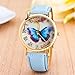 Start Women's Butterfly Case Leather Band Wrist Watch Bracelet (Blue)