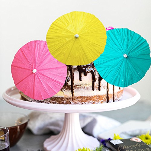Bilipala Paper Umbrellas Cocktail Parasol Picks Beach Party Fruit Cake Cupcake Decorations Toppers Picks Party Supplies,18 Counts