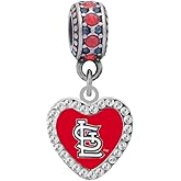 St. Louis Cardinals Crystal Heart Charm Compatible With Pandora Style Bracelets. Can also be worn as a necklace