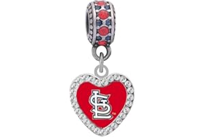 FINAL TOUCH GIFTS St. Louis Cardinals Crystal Heart Charm Compatible With Pandora Style Bracelets. Can also be worn as a necklace (Included.)
