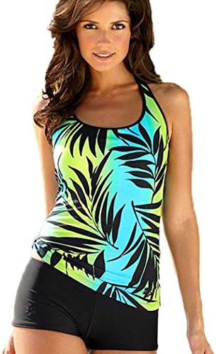 Summer Bay Women's Plus-Size Tonal Leaf Swim Dress Two Piece Swimsuit M