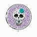 Pill Box,Shiny Purple Glitter with Sugar Skull Owl Pill Case for Purse Pocket Pill Organizer with 3 Compartments Silver 2.1 Inches Portable Vitamin Medicine Case Holder
