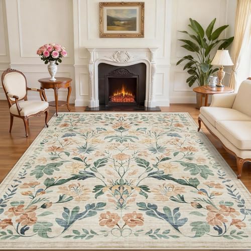 Boho Floral Washable Area Rug