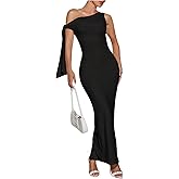 SOLY HUX Women's Off The Shoudler Bodycon Maxi Dress Asymmetrical Neck Bow Tie Cocktail Party Long Dresses