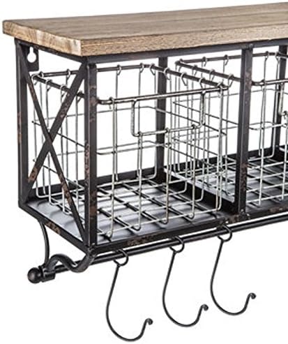 black metal wood shelf with baskets chalkboards 8 hooks coffee bar shelf bathroom organizational shelf