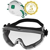 Safety Goggles Fits Over Prescription Glasses For Chemistry Lab Construction Work Clear Anti Fog Anti Scratch Impact Splash Proof ANSI Z87.1 Approved Bonus Safety Masks With Respirator NIOSH N95