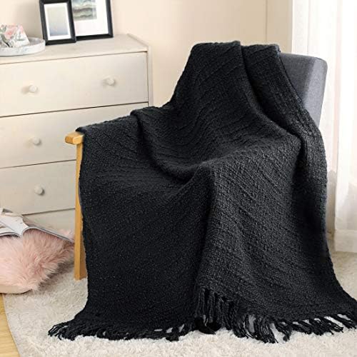 Thick Chunky Black Knit Throw Blanket