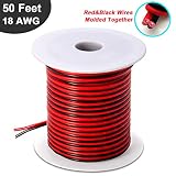 50ft 18 AWG Gauge Electrical Wire, DC 12V Hookup Red Black Copper Stranded Auto 2 Cord, Flexible Extension Cable with Spool for LED Ribbon Lamp Light or Low Voltage Products by MILAPEAK