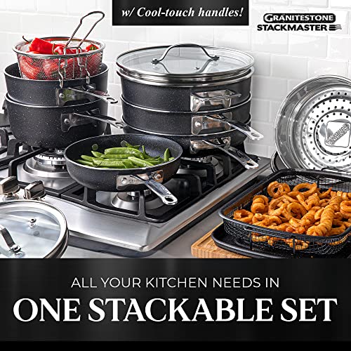 Granitestone 15 Piece Stackmaster Ultra Non stick Cookware Set, Pots