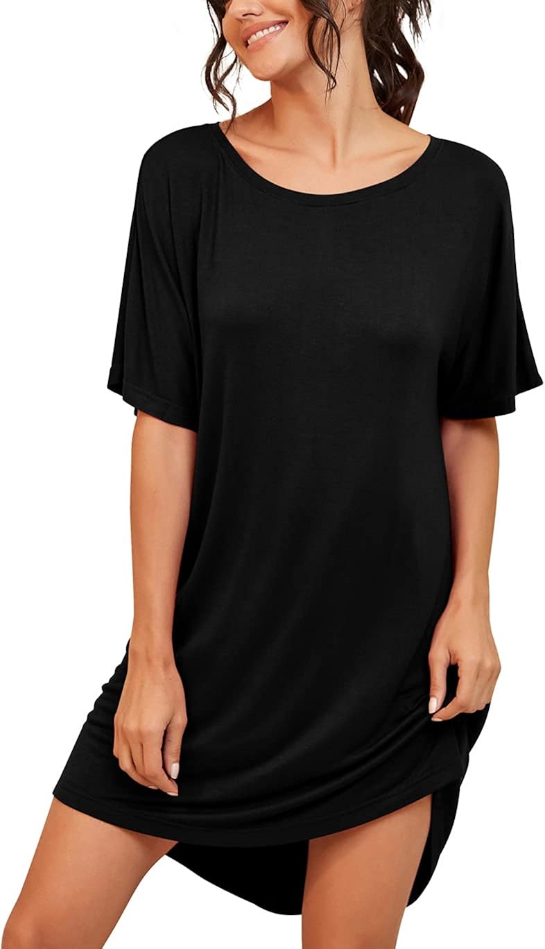 PrinStory Womens Nightshirts Short Sleeve Nightgown Soft Sleepwear