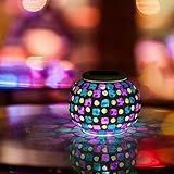 AOMOMO Color Changing Solar Powered Crystal Mosaic Glass Ball Garden Patio LED Light Waterproof Solar Outdoor Lights for Parties Decorations