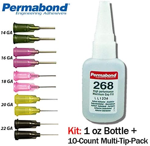 Permabond 268 (1oz Bottle+Tip Multipack) Instant Adhesive-Fast-Set,-Gap Filling for Difficult Plastics & Rubbers