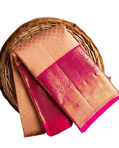 women's kanchipuram silk saree with contrast blouse piece
