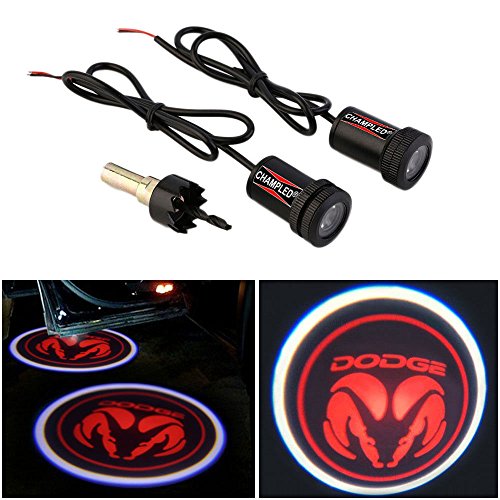 CHAMPLED For DODGE RED Laser Projector Logo Illuminated Emblem Step courtesy Light Lighting symbol sign Badge LED Glow Motorcycle Performance Tuning Accessory
