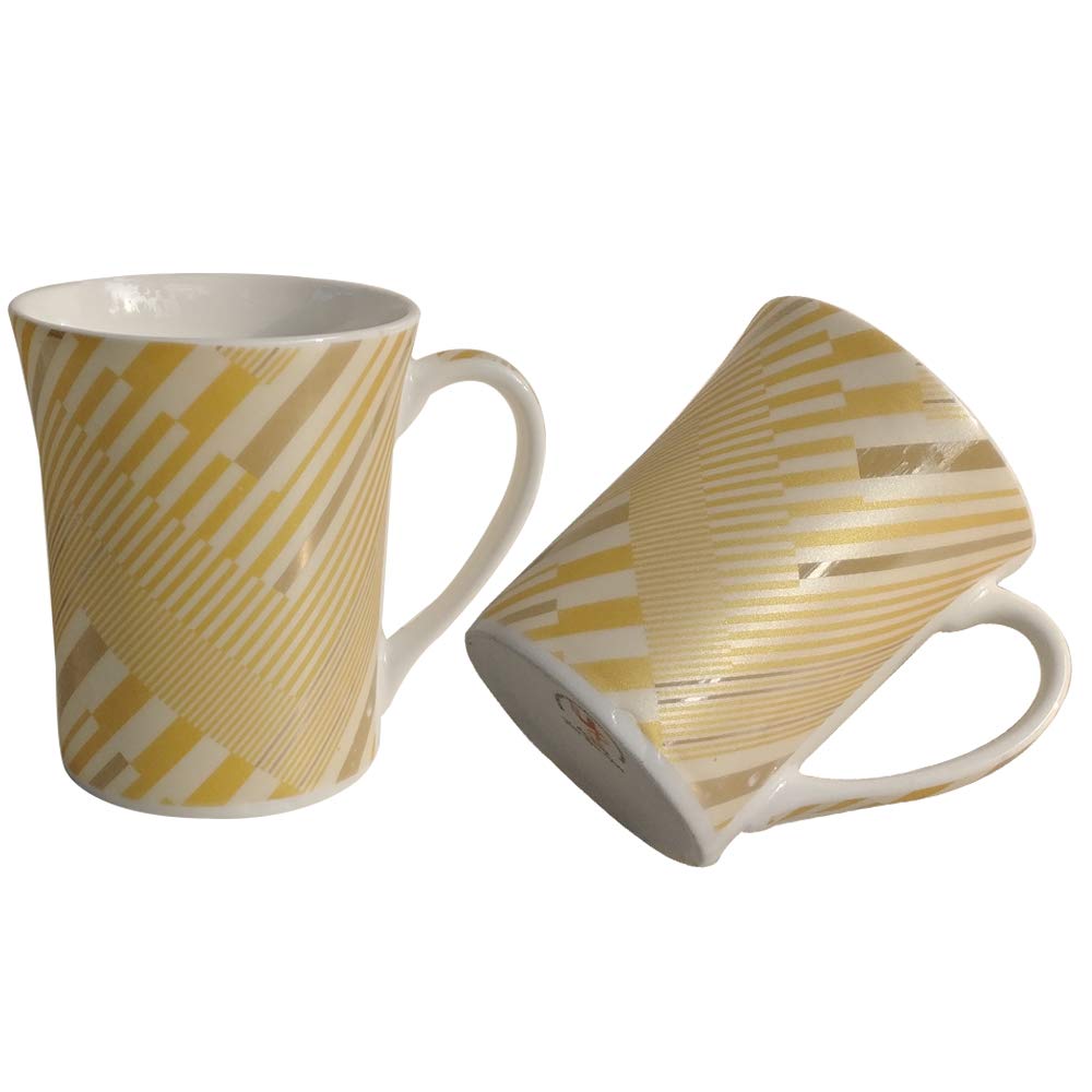 Buy Upc Milk Mug Big Size Cup 300 Ml Capacity Geometric Decal Print Multicolor With Metallic Effect Made Of Fine Bone China Light Translucent Tableware Kitchenware Homeware Set Of 2 Cups Online At Low Prices