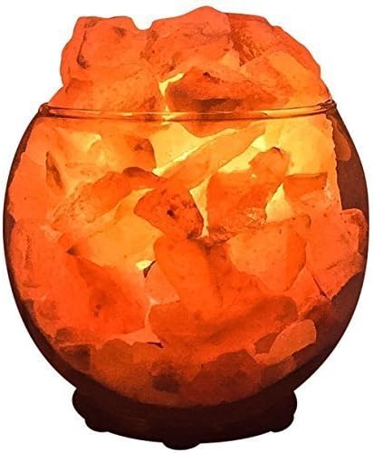 Himalayan Organic Salt Lamp w/ Hand Crafted Decorative Glass Night Lamp Natural Aromatherapy Essential Oil Difuser (Sphere-Medium)