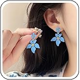 Iaceble Boho Acrylic Flower Drop Earrings Blue Floral Dangle Earrings Daisy Flower Stud Earrings Resin Floral Earrings Flower Petal Earrings Jewelry for Women