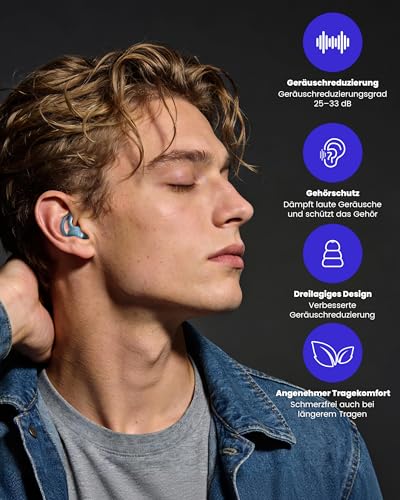 Ear Plugs for Sleeping 2 Pairs Silicone Ear Protection Ear Plugs Reusable Ear Plugs 32 dB for Noise Reduction, Side Sleepers, Snoring, Travel, Work, with Aluminium Container