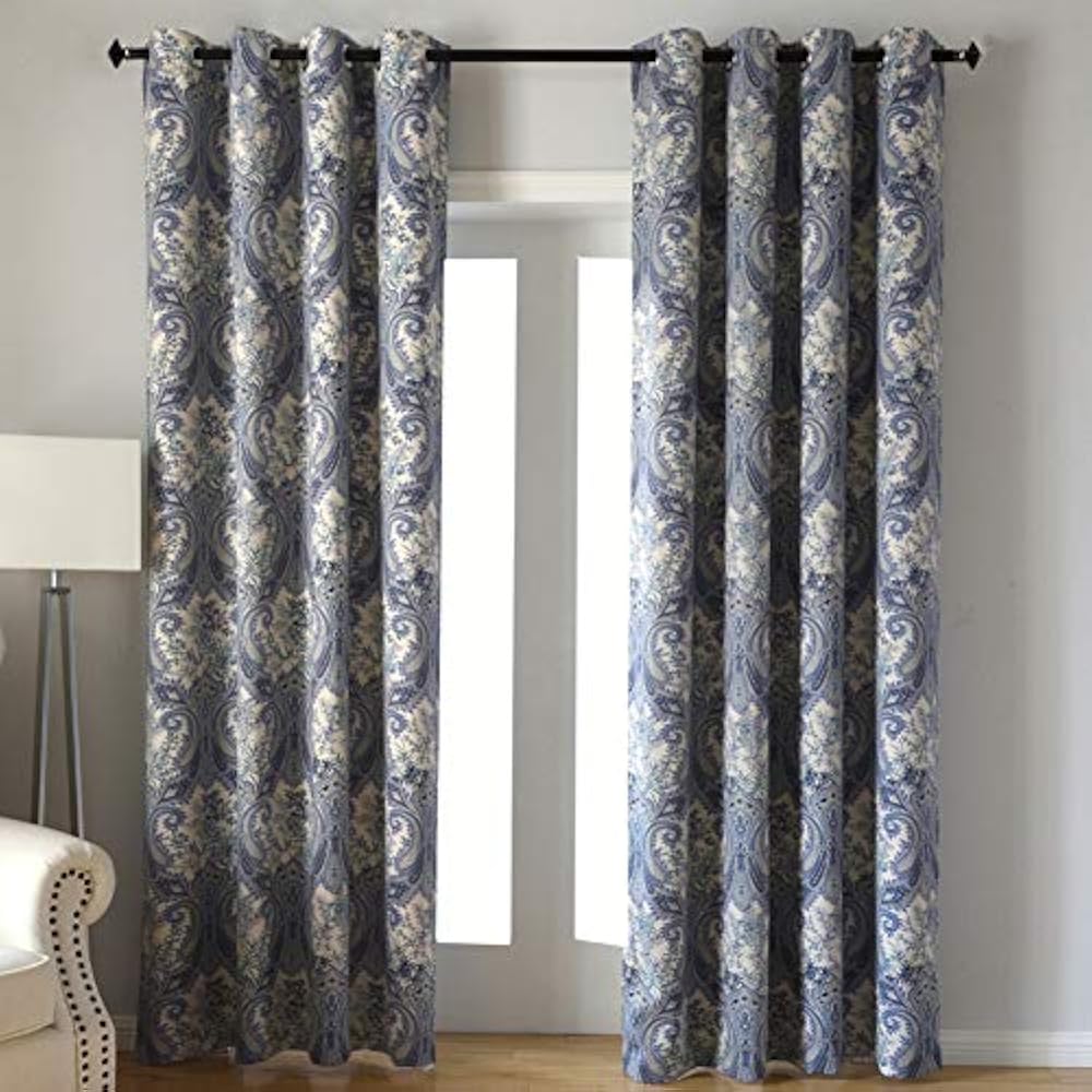 Home Decor Window Curtain For Paisley Floral Print Blackout Curtains, 2