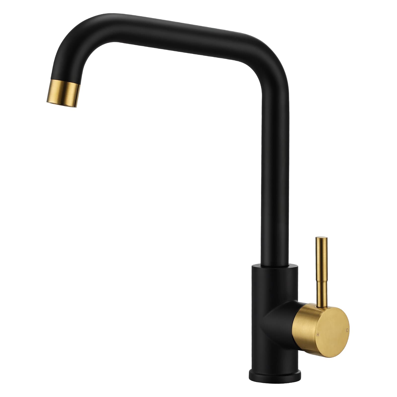 Kitchen Sink Mixer Tap Monobloc Modern Rectangle Kitchen Faucet Mixers with 360 Swivel Spout, Matte Black and Brushed Gold Single Lever Bar Tap