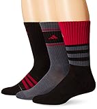 adidas Men's Cushioned Assorted Color 3-Pack Crew Socks, Black/Onix/Power Red, Large