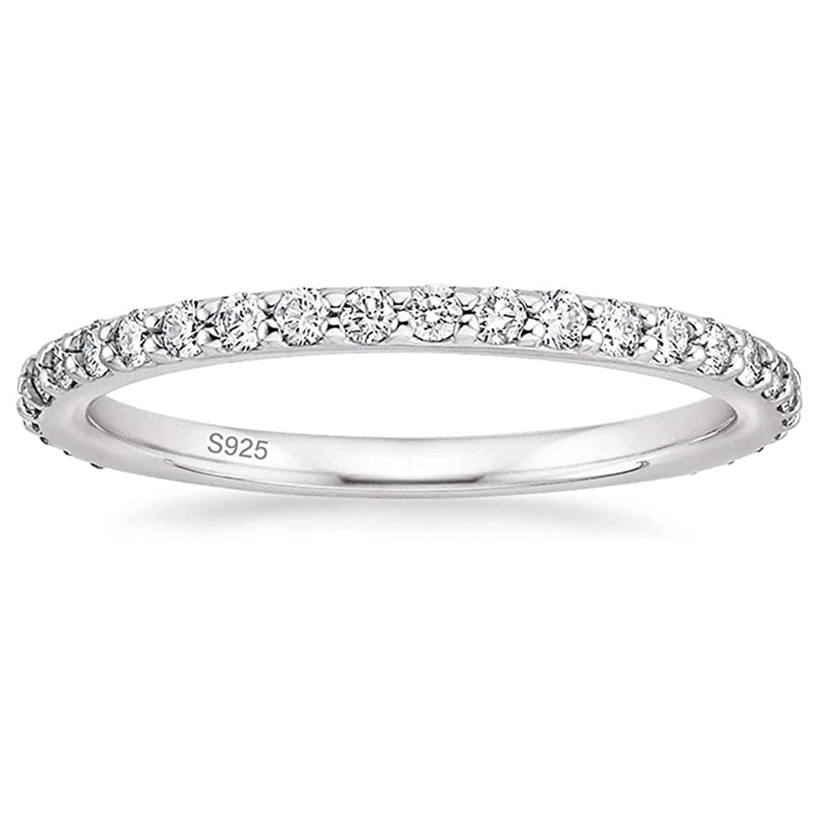 Zakk Women 925 Sterling Silver Eternity Ring Cubic Zirconia Full Eternity Stacking Engagement Wedding Band (Silver,Size N 1/2)