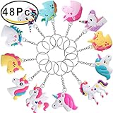 Rainbow Unicorn Keychain,Hicdaw 48Pcs Keyring Unicorn Assorted Holder Unicorn Keyring Party Favor Key Chains Prizes Gifts for Kids and Adults