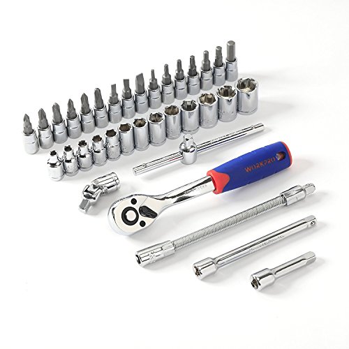 WORKPRO 35-piece Bits Socket Set Phillips Hex Torx 1/4-inch Ratchet with Anti-shock Case