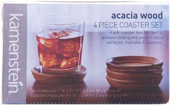  | Kamenstein 4 Piece Set, Natural Acacia Wood and Cork Stackable Coasters, Set of 4: Coasters