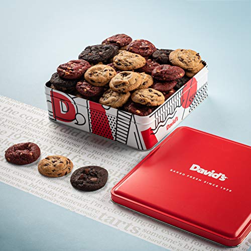 NEW! David's Fresh-Baked Cookies Tin, 0.50 oz Assorted Mini Cookies With Chocolate Chip, Chocolate & White Chocolate Chip & Red Velvet Cookies, Gourmet Christmas Holiday & Corporate Food Gift - Thumbnail 6