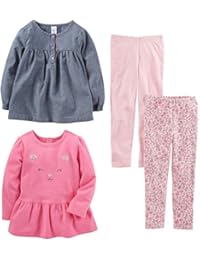 Toddler Girls' 4-Piece Long-Sleeve Shirts and Pants Playwear Set