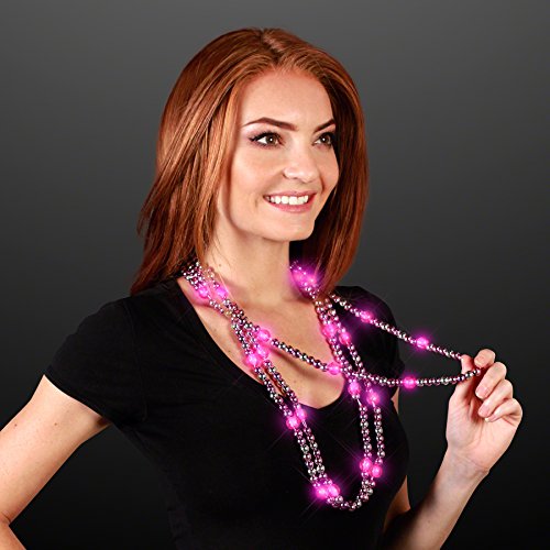 FlashingBlinkyLights Pink, Purple & Silver Light Up Bead Necklace (Set of 12)